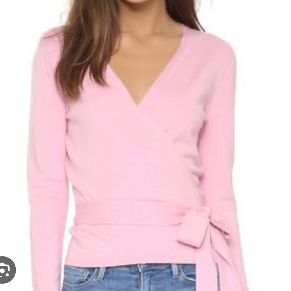 NWT DVF Ballerina Silk Wrap Sweater in Pink Ice, Size Small
